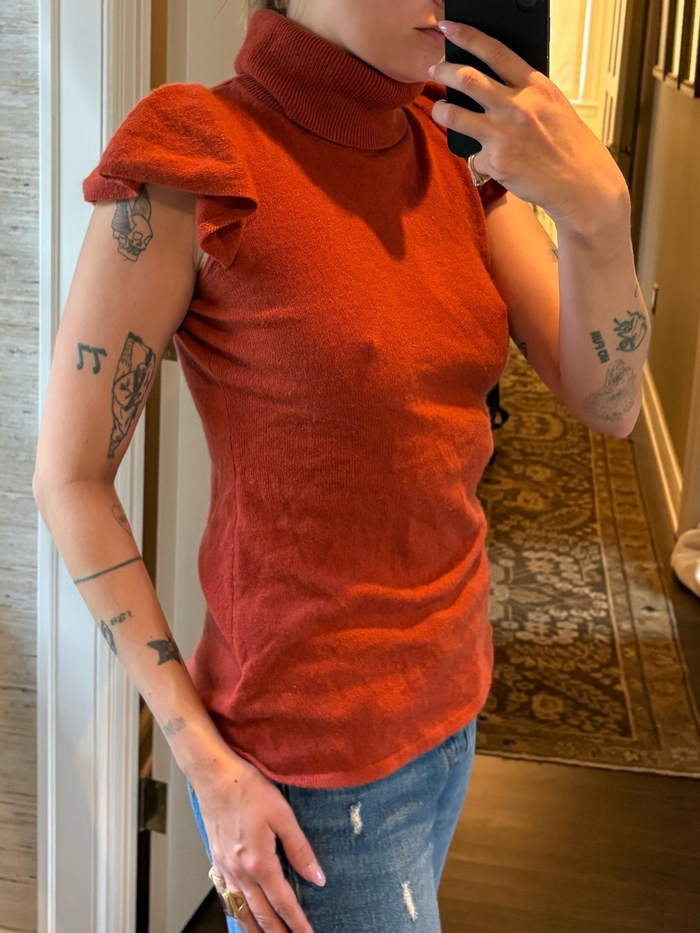 Neiman Marcus Rust Red Sleeveless Turtleneck Top